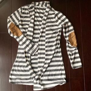 Stripe Cardigan with Elbow Patches